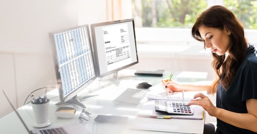 Mulher a utilizar um software de contabilidade no seu computador