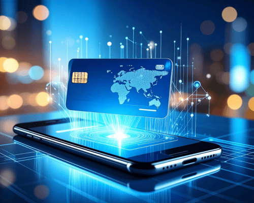 Cartão de pagamento digital projetado a partir de uma cópia de smartphone