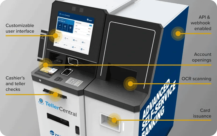 Caraterísticas da máquina de autosserviço TellerCentral
