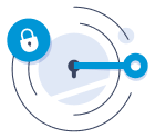 Ícone circular com chave a rodar na fechadura