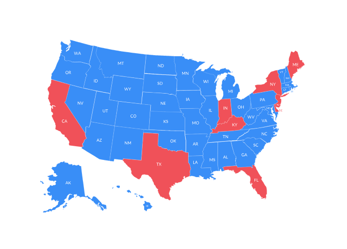 mapa do Securerx: Texas a vermelho