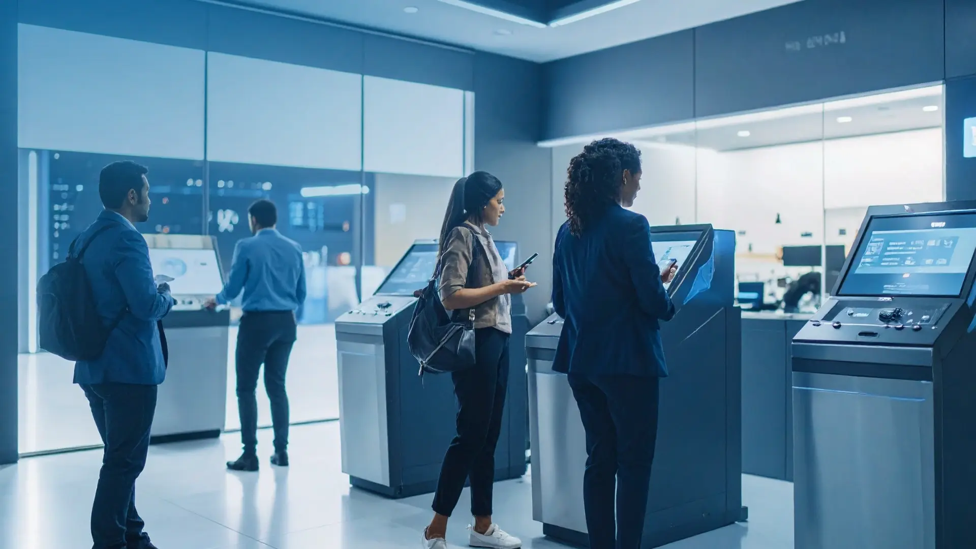 Quiosque de auto-atendimento futurista para agências bancárias