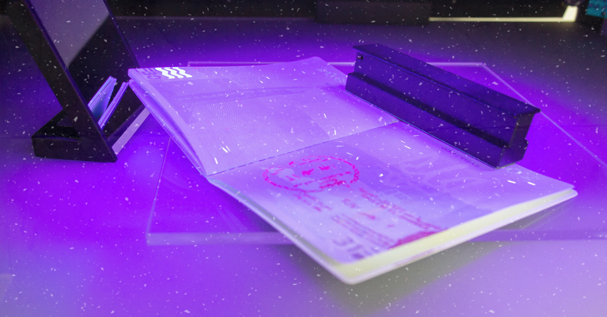 Passaporte com tinta de segurança UV fluorescente 